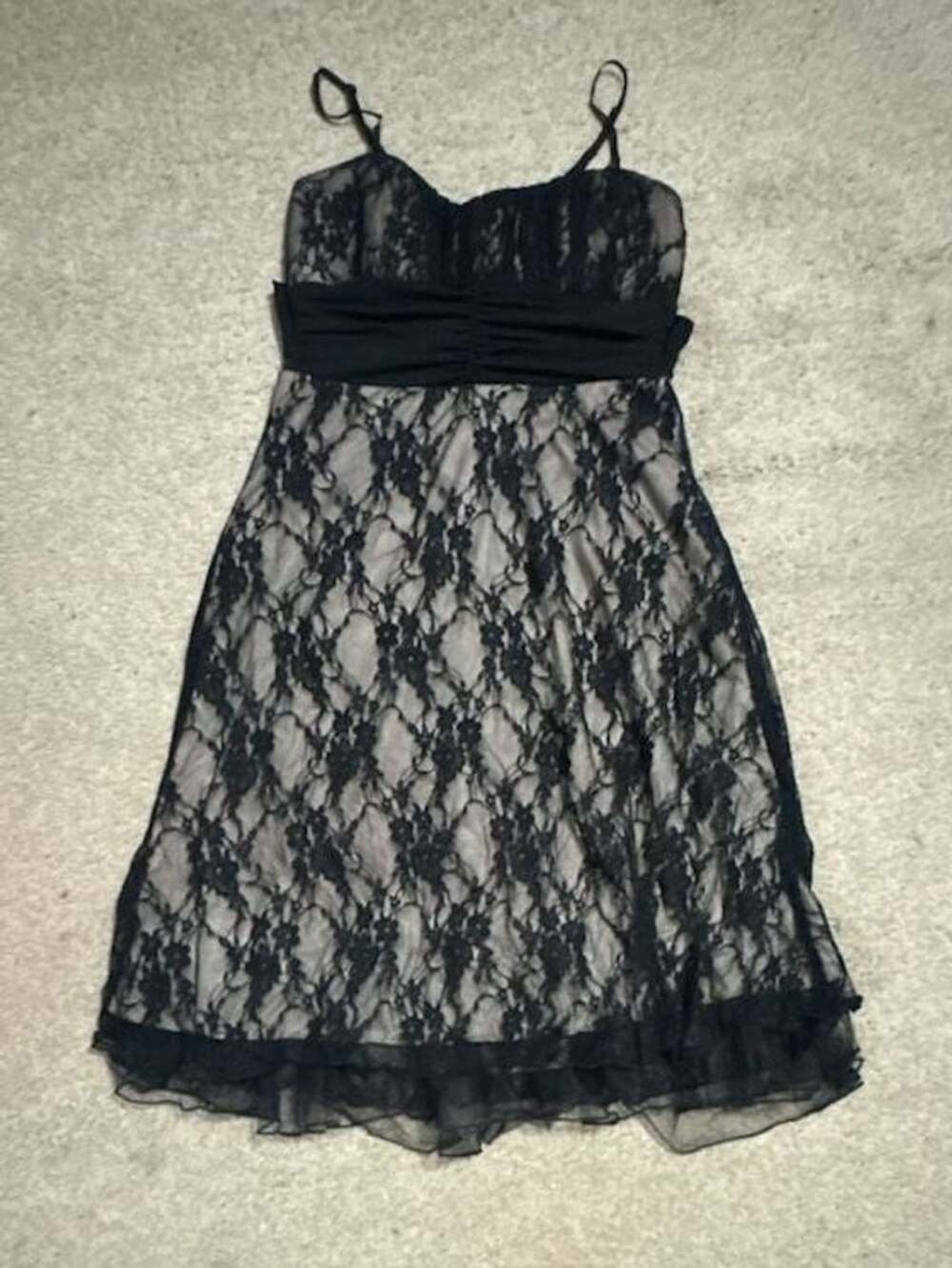 Speechless Black Lace Mini Dress Size M Spaghetti Strap Ruffle Hem